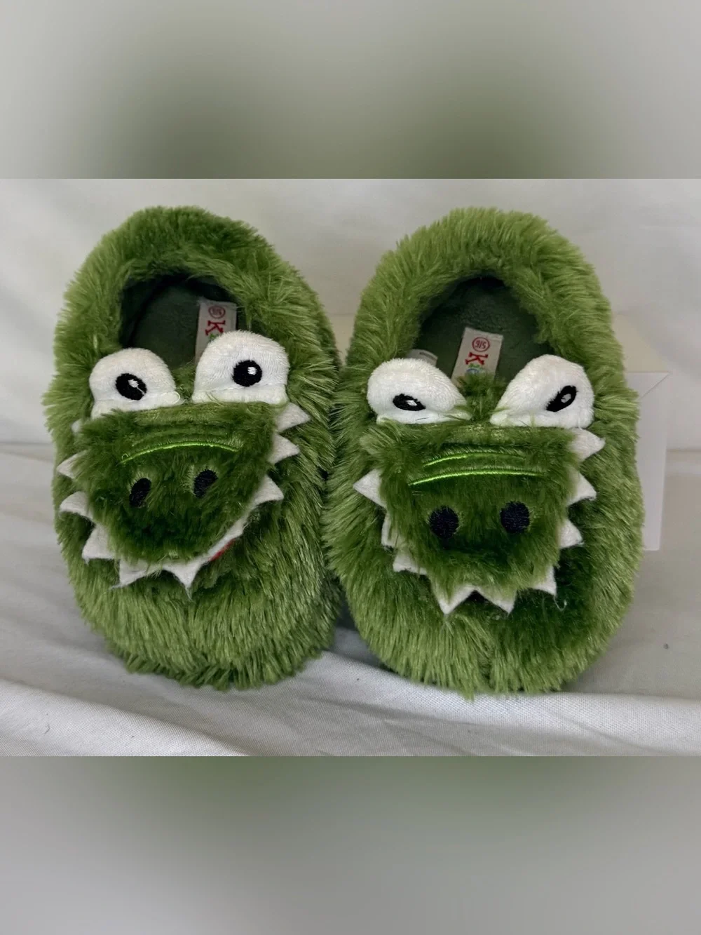Kidgets Green Monster Plush Kids Slippers with Red Mouth